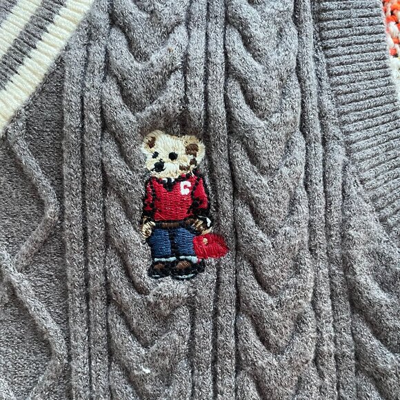 NWOT Cider Brown Contrast Cable Knit Sweater Vest Teddy Bear Logo - Picture 3 of 9